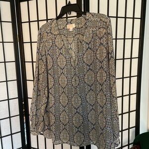 Belle by Kim Gravel Elegant Blue and Cream Blouse